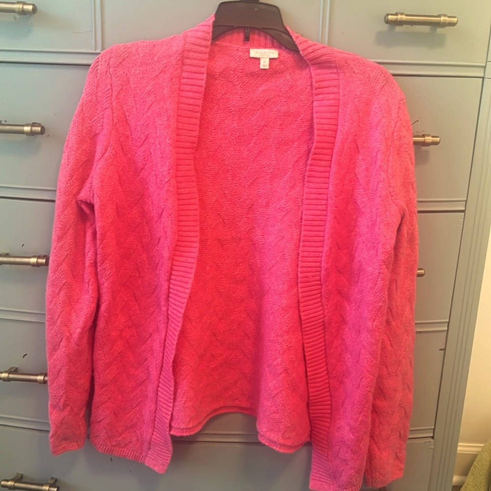 Talbots Pink Cable Knit Open Cardigan. Sz P.
